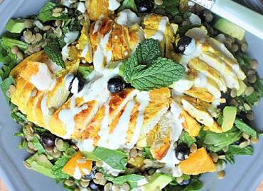 Warm Turmeric Chicken, Lentil & Mint Salad